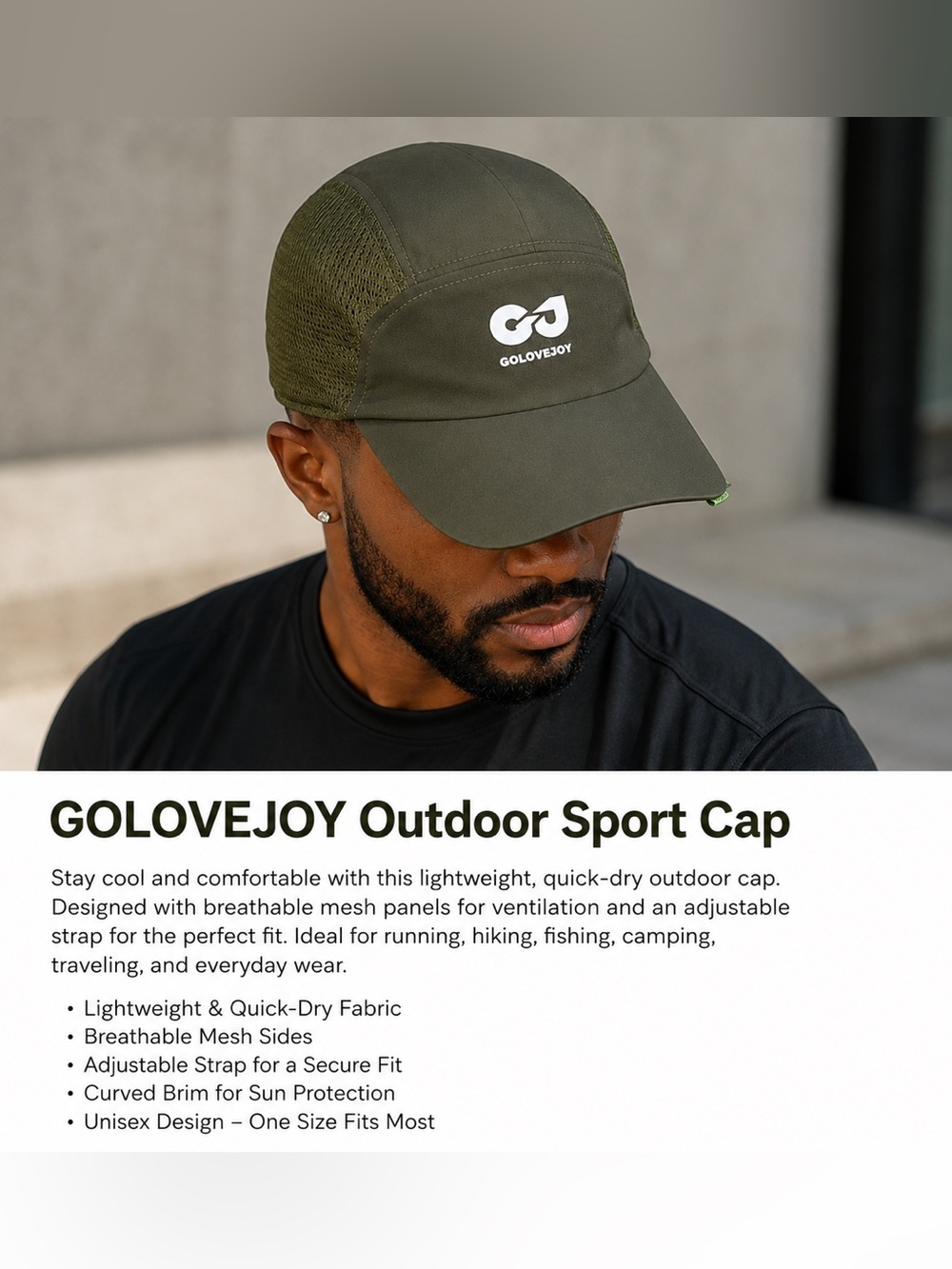 BNWT GOLOVEJOY Outdoor Sport Cap Olive Green Quick-Dry Breathable Mesh unisex
